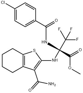 methyl 2-{[3-(aminocarbonyl)-4,5,6,7-tetrahydro-1-benzothien-2-yl]amino}-2-[(4-chlorobenzoyl)amino]-3,3,3-trifluoropropanoate Struktur