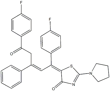 5-[1,5-bis(4-fluorophenyl)-5-oxo-3-phenyl-2-pentenylidene]-2-(1-pyrrolidinyl)-1,3-thiazol-4(5H)-one Struktur