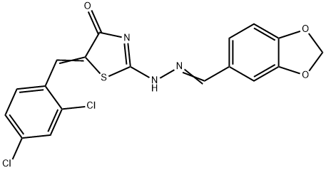 1,3-benzodioxole-5-carbaldehyde [5-(2,4-dichlorobenzylidene)-4-oxo-1,3-thiazolidin-2-ylidene]hydrazone Struktur