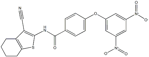 4-{3,5-bisnitrophenoxy}-N-(3-cyano-4,5,6,7-tetrahydro-1-benzothien-2-yl)benzamide Struktur