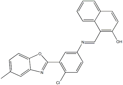 1-({[4-chloro-3-(5-methyl-1,3-benzoxazol-2-yl)phenyl]imino}methyl)-2-naphthol Struktur