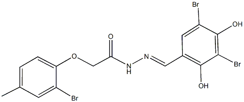 2-(2-bromo-4-methylphenoxy)-N'-(3,5-dibromo-2,4-dihydroxybenzylidene)acetohydrazide Struktur