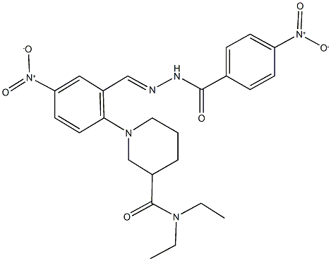 N,N-diethyl-1-[4-nitro-2-(2-{4-nitrobenzoyl}carbohydrazonoyl)phenyl]-3-piperidinecarboxamide Struktur