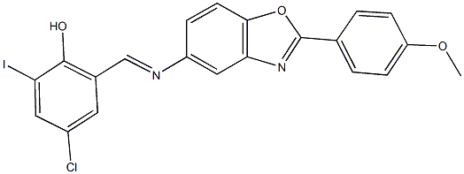 4-chloro-2-iodo-6-({[2-(4-methoxyphenyl)-1,3-benzoxazol-5-yl]imino}methyl)phenol Struktur