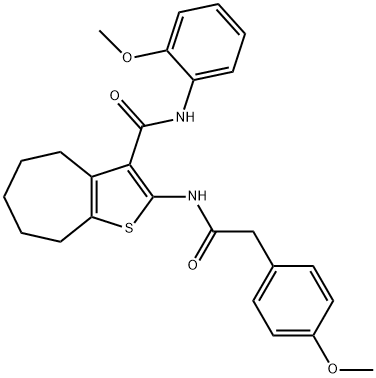 N-(2-methoxyphenyl)-2-{[(4-methoxyphenyl)acetyl]amino}-5,6,7,8-tetrahydro-4H-cyclohepta[b]thiophene-3-carboxamide Struktur