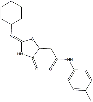 2-[2-(cyclohexylimino)-4-oxo-1,3-thiazolidin-5-yl]-N-(4-methylphenyl)acetamide Struktur