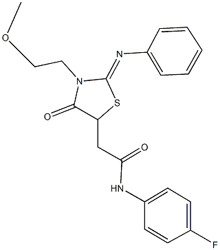 N-(4-fluorophenyl)-2-[3-(2-methoxyethyl)-4-oxo-2-(phenylimino)-1,3-thiazolidin-5-yl]acetamide Struktur