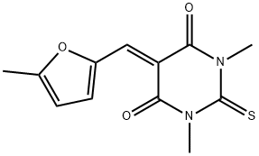 1,3-dimethyl-5-[(5-methyl-2-furyl)methylene]-2-thioxodihydro-4,6(1H,5H)-pyrimidinedione Struktur