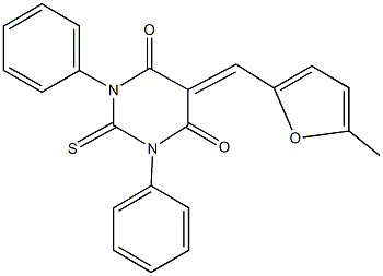 5-[(5-methyl-2-furyl)methylene]-1,3-diphenyl-2-thioxodihydro-4,6(1H,5H)-pyrimidinedione Struktur