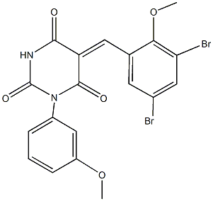 5-(3,5-dibromo-2-methoxybenzylidene)-1-(3-methoxyphenyl)-2,4,6(1H,3H,5H)-pyrimidinetrione Struktur