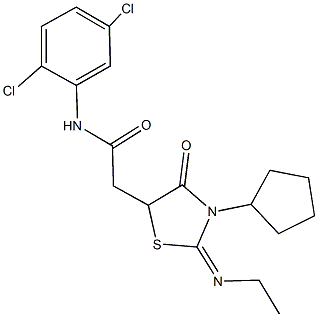 2-[3-cyclopentyl-2-(ethylimino)-4-oxo-1,3-thiazolidin-5-yl]-N-(2,5-dichlorophenyl)acetamide Struktur