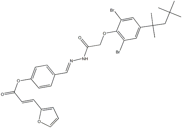 4-(2-{[2,6-dibromo-4-(1,1,3,3-tetramethylbutyl)phenoxy]acetyl}carbohydrazonoyl)phenyl 3-(2-furyl)acrylate Struktur