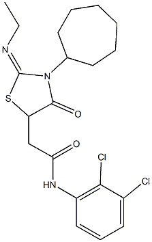 2-[3-cycloheptyl-2-(ethylimino)-4-oxo-1,3-thiazolidin-5-yl]-N-(2,3-dichlorophenyl)acetamide Struktur