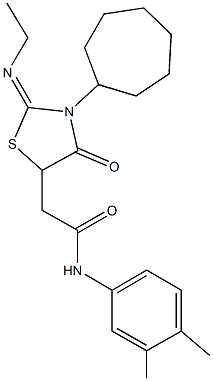 2-[3-cycloheptyl-2-(ethylimino)-4-oxo-1,3-thiazolidin-5-yl]-N-(3,4-dimethylphenyl)acetamide Struktur