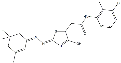 N-(3-chloro-2-methylphenyl)-2-{4-hydroxy-2-[(3,5,5-trimethyl-2-cyclohexen-1-ylidene)hydrazono]-2,5-dihydro-1,3-thiazol-5-yl}acetamide Struktur