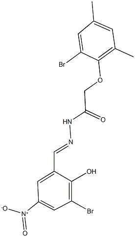 2-(2-bromo-4,6-dimethylphenoxy)-N'-{3-bromo-2-hydroxy-5-nitrobenzylidene}acetohydrazide Struktur