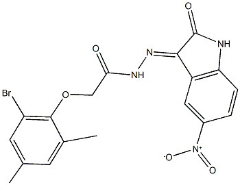 2-(2-bromo-4,6-dimethylphenoxy)-N'-{5-nitro-2-oxo-1,2-dihydro-3H-indol-3-ylidene}acetohydrazide Struktur