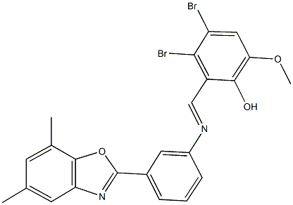 3,4-dibromo-2-({[3-(5,7-dimethyl-1,3-benzoxazol-2-yl)phenyl]imino}methyl)-6-methoxyphenol Struktur