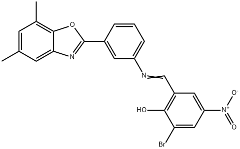 2-bromo-6-({[3-(5,7-dimethyl-1,3-benzoxazol-2-yl)phenyl]imino}methyl)-4-nitrophenol Struktur