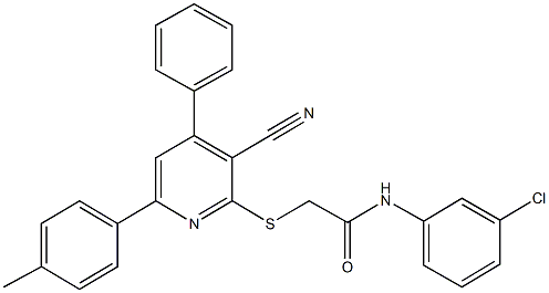 N-(3-chlorophenyl)-2-{[3-cyano-6-(4-methylphenyl)-4-phenyl-2-pyridinyl]sulfanyl}acetamide Struktur