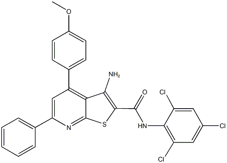 3-amino-4-(4-methoxyphenyl)-6-phenyl-N-(2,4,6-trichlorophenyl)thieno[2,3-b]pyridine-2-carboxamide Struktur