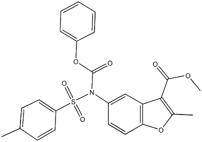 methyl 2-methyl-5-[[(4-methylphenyl)sulfonyl](phenoxycarbonyl)amino]-1-benzofuran-3-carboxylate Struktur