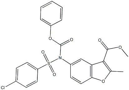 methyl 5-[[(4-chlorophenyl)sulfonyl](phenoxycarbonyl)amino]-2-methyl-1-benzofuran-3-carboxylate Struktur