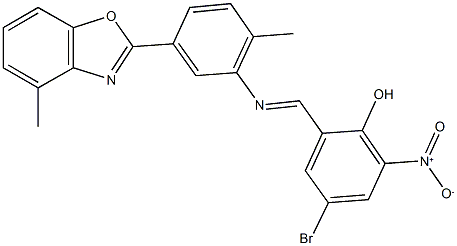 4-bromo-2-nitro-6-({[2-methyl-5-(4-methyl-1,3-benzoxazol-2-yl)phenyl]imino}methyl)phenol Struktur