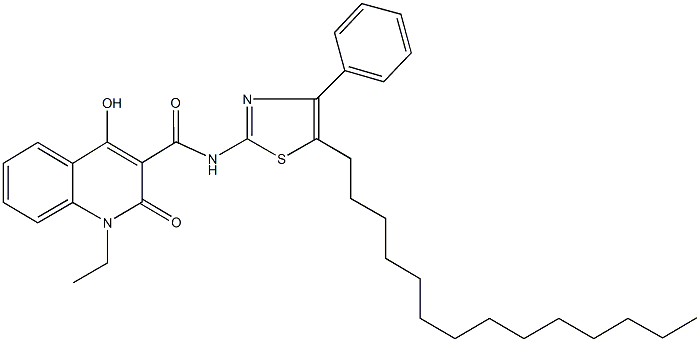 1-ethyl-4-hydroxy-2-oxo-N-(4-phenyl-5-tetradecyl-1,3-thiazol-2-yl)-1,2-dihydro-3-quinolinecarboxamide Struktur