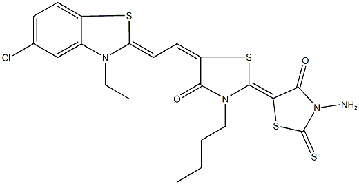 3'-amino-3-butyl-5-[2-(5-chloro-3-ethyl-1,3-benzothiazol-2(3H)-ylidene)ethylidene]-2'-thioxo-2,5'-bis[1,3-thiazolidin-4-one] Struktur