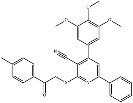 2-{[2-(4-methylphenyl)-2-oxoethyl]sulfanyl}-6-phenyl-4-(3,4,5-trimethoxyphenyl)nicotinonitrile Struktur