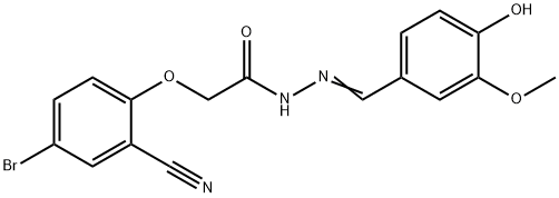 2-(4-bromo-2-cyanophenoxy)-N'-(4-hydroxy-3-methoxybenzylidene)acetohydrazide Struktur