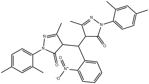 2-(2,4-dimethylphenyl)-4-([1-(2,4-dimethylphenyl)-3-methyl-5-oxo-4,5-dihydro-1H-pyrazol-4-yl]{2-nitrophenyl}methyl)-5-methyl-2,4-dihydro-3H-pyrazol-3-one Struktur