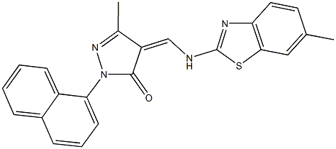 5-methyl-4-{[(6-methyl-1,3-benzothiazol-2-yl)amino]methylene}-2-(1-naphthyl)-2,4-dihydro-3H-pyrazol-3-one Struktur