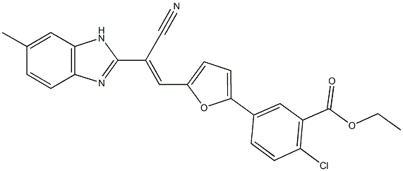 ethyl 2-chloro-5-{5-[2-cyano-2-(6-methyl-1H-benzimidazol-2-yl)vinyl]-2-furyl}benzoate Struktur