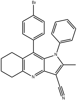 9-(4-bromophenyl)-2-methyl-1-phenyl-5,6,7,8-tetrahydro-1H-pyrrolo[3,2-b]quinoline-3-carbonitrile Struktur