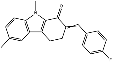 2-(4-fluorobenzylidene)-6,9-dimethyl-2,3,4,9-tetrahydro-1H-carbazol-1-one Struktur