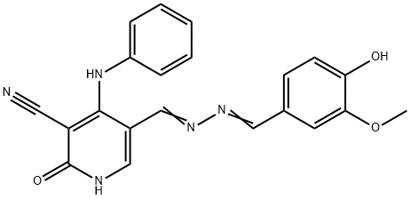 4-anilino-5-[2-(4-hydroxy-3-methoxybenzylidene)carbohydrazonoyl]-2-oxo-1,2-dihydro-3-pyridinecarbonitrile Struktur