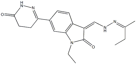 1-ethyl-3-{[2-(1-methylpropylidene)hydrazino]methylene}-6-(6-oxo-1,4,5,6-tetrahydro-3-pyridazinyl)-1,3-dihydro-2H-indol-2-one Struktur