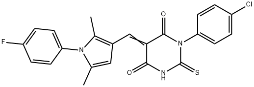 1-(4-chlorophenyl)-5-{[1-(4-fluorophenyl)-2,5-dimethyl-1H-pyrrol-3-yl]methylene}-2-thioxodihydro-4,6(1H,5H)-pyrimidinedione Struktur