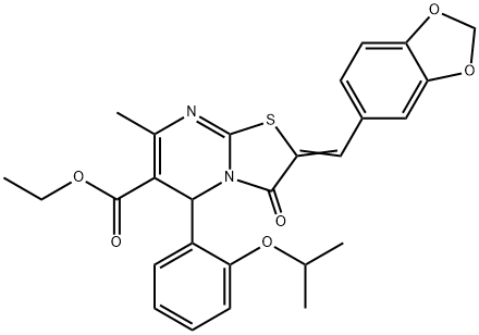 ethyl 2-(1,3-benzodioxol-5-ylmethylene)-5-(2-isopropoxyphenyl)-7-methyl-3-oxo-2,3-dihydro-5H-[1,3]thiazolo[3,2-a]pyrimidine-6-carboxylate Struktur