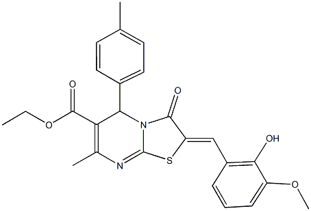 ethyl 2-(2-hydroxy-3-methoxybenzylidene)-7-methyl-5-(4-methylphenyl)-3-oxo-2,3-dihydro-5H-[1,3]thiazolo[3,2-a]pyrimidine-6-carboxylate Struktur