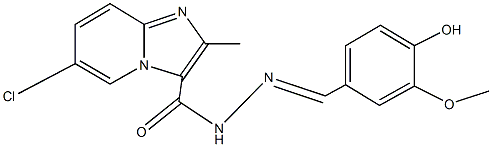 6-chloro-N'-(4-hydroxy-3-methoxybenzylidene)-2-methylimidazo[1,2-a]pyridine-3-carbohydrazide Struktur