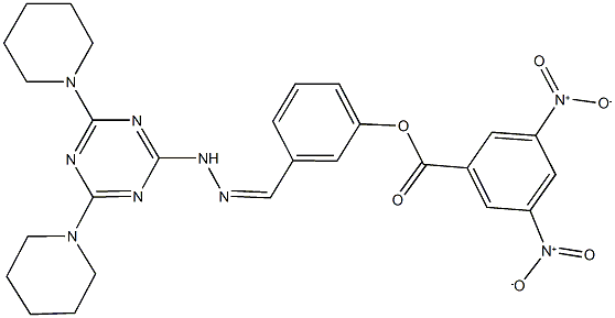 3-{2-[4,6-di(1-piperidinyl)-1,3,5-triazin-2-yl]carbohydrazonoyl}phenyl 3,5-bisnitrobenzoate Struktur