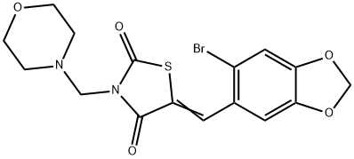 5-[(6-bromo-1,3-benzodioxol-5-yl)methylene]-3-(4-morpholinylmethyl)-1,3-thiazolidine-2,4-dione Struktur