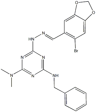 6-bromo-1,3-benzodioxole-5-carbaldehyde [4-(benzylamino)-6-(dimethylamino)-1,3,5-triazin-2-yl]hydrazone Struktur