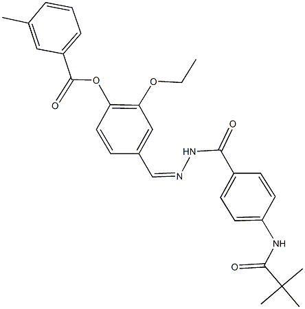 4-(2-{4-[(2,2-dimethylpropanoyl)amino]benzoyl}carbohydrazonoyl)-2-ethoxyphenyl 3-methylbenzoate Struktur