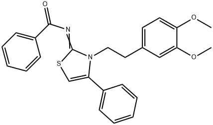 N-(3-[2-(3,4-dimethoxyphenyl)ethyl]-4-phenyl-1,3-thiazol-2(3H)-ylidene)benzamide Struktur