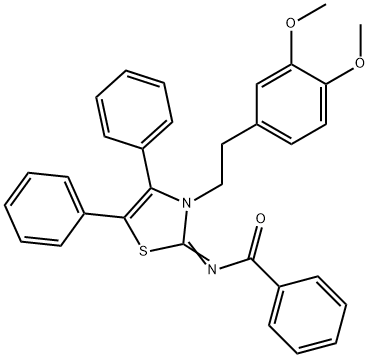 N-(3-[2-(3,4-dimethoxyphenyl)ethyl]-4,5-diphenyl-1,3-thiazol-2(3H)-ylidene)benzamide Struktur