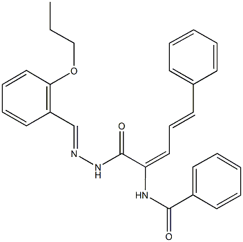 N-(4-phenyl-1-{[2-(2-propoxybenzylidene)hydrazino]carbonyl}-1,3-butadienyl)benzamide Struktur